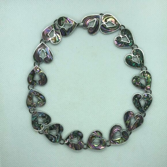 💛 Silver Abalone Heart Choker Necklace - Picture 1 of 5